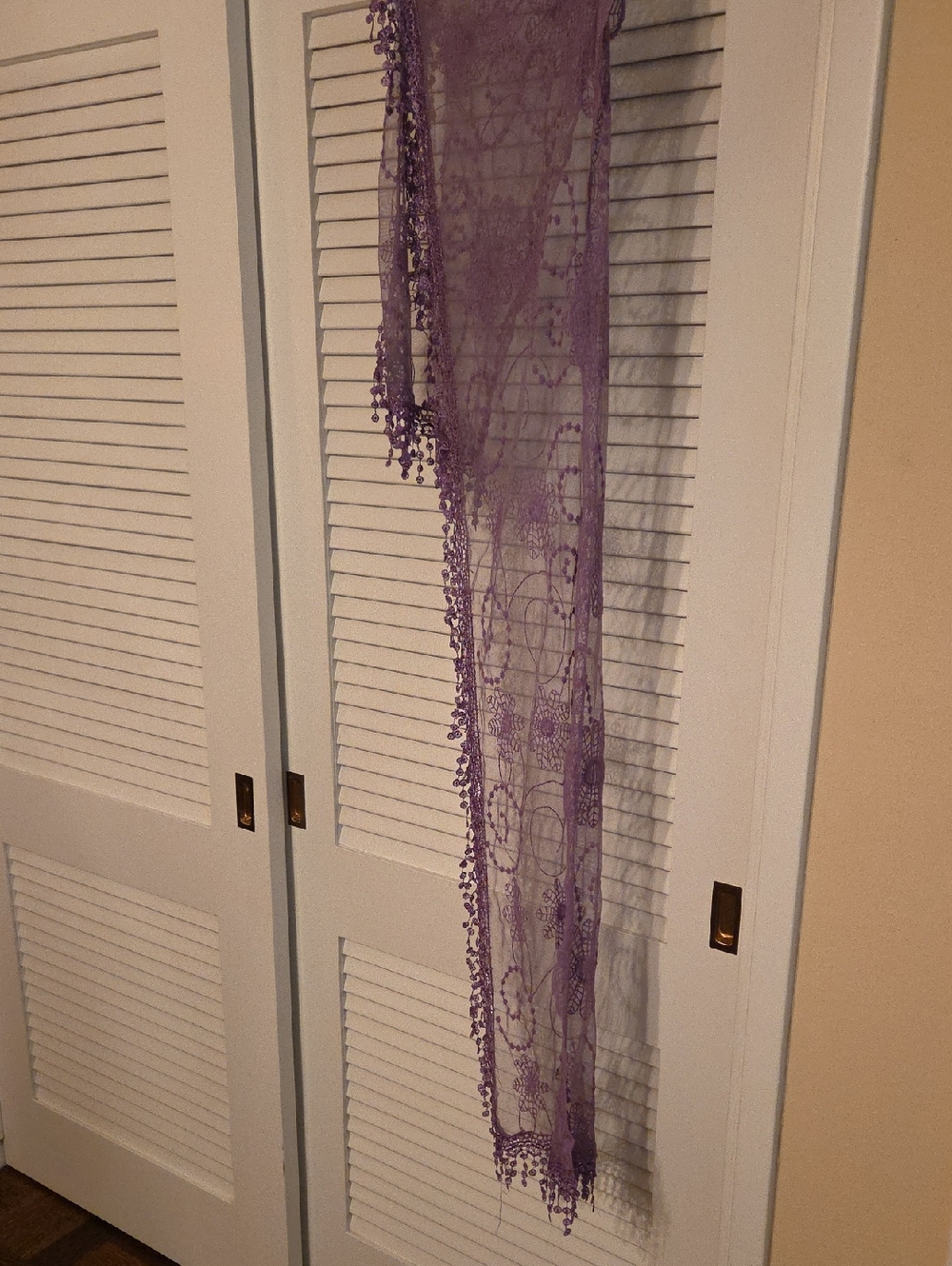 Sheer Lavender Lace Scarf with Fringe 6feet Long Worn Shoulder Or Hips